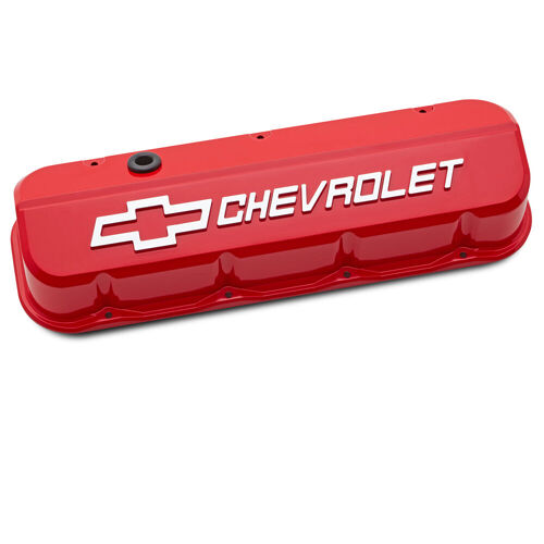 Proform , Chevrolet Big-Block Slant-Edge Valve Covers, Red; Tall; Raised and Milled Emblems