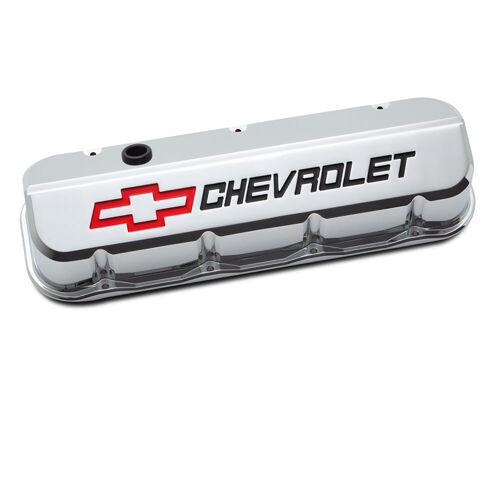 Proform , Chevrolet Big-Block Slant-Edge Valve Covers, Chrome; Tall; Recessed Red/Black Emblems