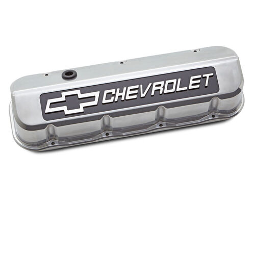 Proform , Chevrolet Big-Block Slant-Edge Valve Covers, Polished; Tall; Raised Blackfield Emblems