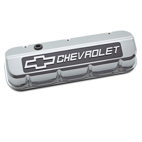 Proform , Chevrolet Big-Block Slant-Edge Valve Covers, Chrome; Tall; Raised Blackfield Emblems