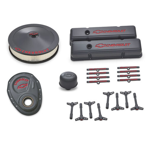 Proform , Chevy Small Block Shark Gray Dress-Up Kit, Shark Gray Kit; Recessed Red Emblems