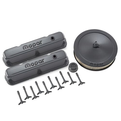 Proform , MOPAR Small Block Engine Shark Gray Dress-Up Kit, Liquid Black MOPAR Emblems