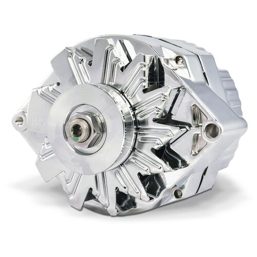 Proform , 120 AMP Alternator Chrome Finish, 1-Wire, GM 10 SI; w/ Internal Regulator, V-Pully, & Ext. Fan