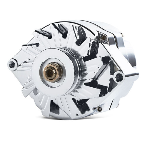 Proform , 100 AMP Alternator Chrome Finish, 1-Wire, GM 10 SI; w/ Internal Regulator, V-Pully, & Ext. Fan