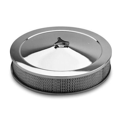 Proform , Stamped Steel Air Cleaner w/ Tri-Star Wing Nut, Chrome; Deluxe Model; No Logos; 14" Diameter