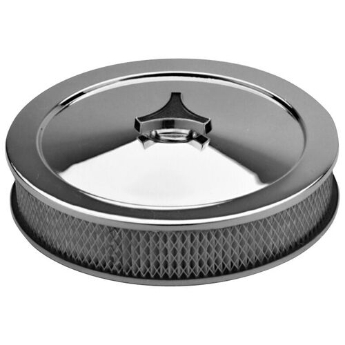 Proform , Stamped Steel Air Cleaner w/ Tri-Star Wing Nut, Chrome; Deluxe Model; No Logos; 10" Diameter