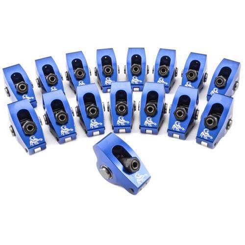 SCORPION RACING PRODUCTS Rocker Arm, Race Series, Full Roller, Blue, Aluminium, 1.6 Ratio, For Chevrolet Small Block, 3/8 In. Stud, Set Of 16