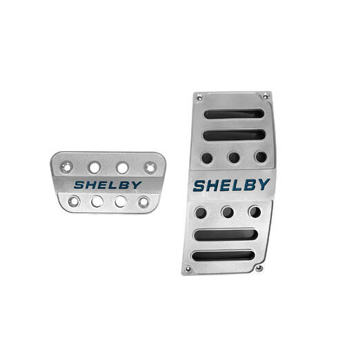 Accelerator and Brake Pedal Pad Set, 2005-2017 Ford Mustang, Aluminum, Polished, Shelby Logo, Each