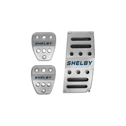 Pedal Pad Set, 2005-2019 Ford Mustang, Aluminum, Polished, Shelby Logo, Each