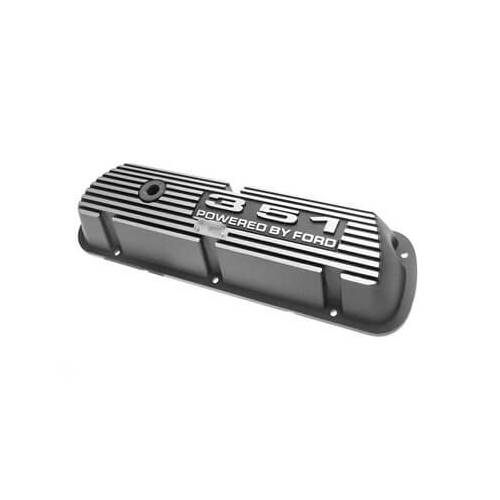 Scott Drake Classic Valve Covers, Cast Aluminum, Black Wrinkle, 351 Powered by For Ford Logo, Pair