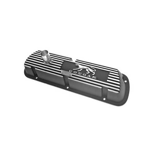 Scott Drake Classic Valve Covers, Classic, Tall, Cast Aluminum, Black Wrinkle, Cougar Logo, For Ford, Small Block Windsor, Pair