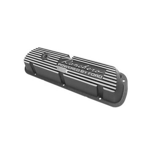 Scott Drake Classic Valve Covers, Classic, Perimeter Bolt Mounting, Cast Aluminum, Black, Ranchero Powered by For Ford Logo, Pair