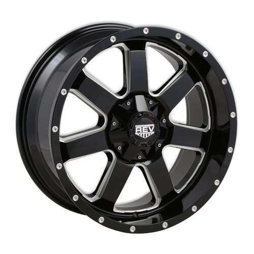 REV Wheels Wheel, 885 Series Series, Cast Aluminium, 20 in. Dia., 9 in. Width, 12 mm Offset, 5x5 / 5x5.5 in. Bolt Pattern, Black and Machined, Each