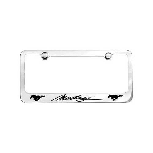 Scott Drake Classic License Plate Frame, Brass, Chrome, Mustang/Running Horse Logo, Each
