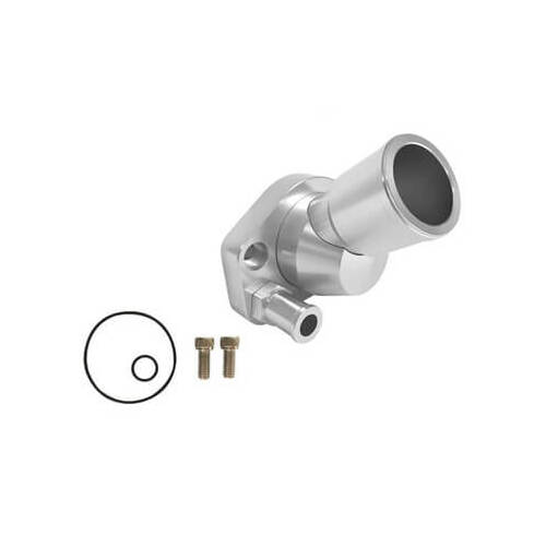 Scott Drake Classic Water Neck, Swivel, 45 degree, O-ring Sealing Style, Billet Aluminum, Polished, For Ford, Small Block Windsor, Each