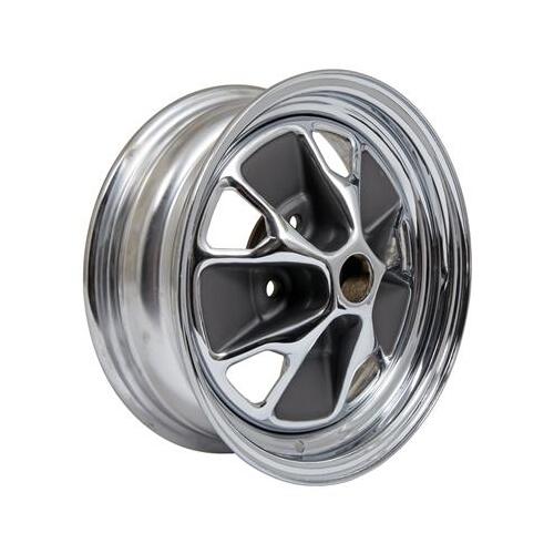 Scott Drake Classic Wheel, 1964 Mustang Styled, 14 in. x 5 in, Steel, Chrome, 3.75 in. Backspace, 5 x 4 1/2 in. Bolt Pattern, Each
