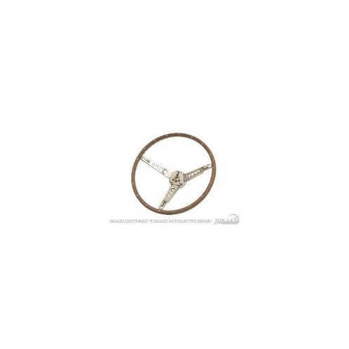 Scott Drake Classic Steering Wheel, Replacement, 3-Spoke, Wood/Steel Grip, Chrome Spokes, 15 in. Diameter, Horn Ring, 1-Bolt, For Ford