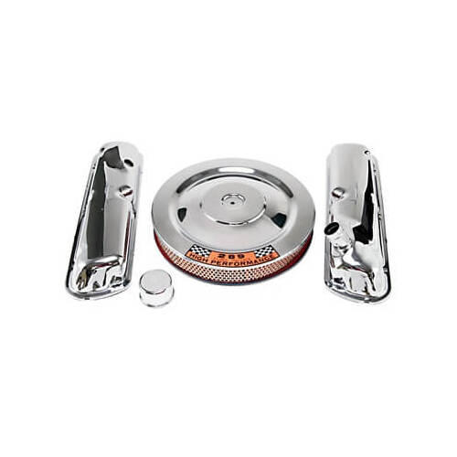 Scott Drake Classic Valve Covers, Chrome, Engine Dress Up, Air Cleaner, Chrome, 289 HiPo Cleaner Logo, For Ford, 260, 289, 302, Kit