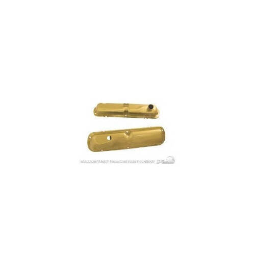 Scott Drake Classic Valve Covers, Original-Style, Stock Height, Steel, Gold Painted, Baffled, For Ford, Small Block Windsor, Pair