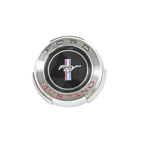 Scott Drake Classic Fuel Tank Cap, Black and Chrome, Standard Running Pony Logo, For Ford, Each