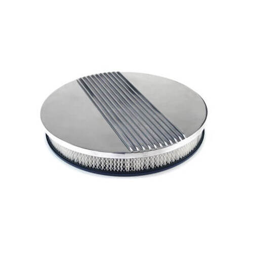 Scott Drake Classic Air Cleaner, Round, Flat Base, Polished Aluminum Top, Finned, 14 in. Diameter, 2 in. Filter Height, Each