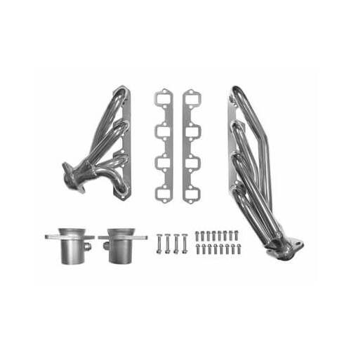 Scott Drake Classic Headers, Shorty, Steel, Silver Ceramic Coated, 2.50 in. Collector, For Ford, 289, 302, Pair