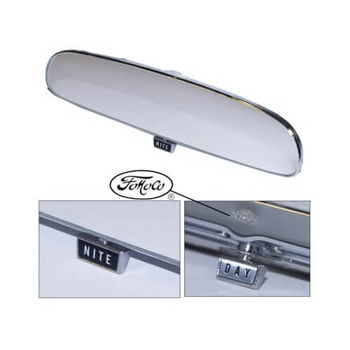Scott Drake Classic Mirror, Rear View, Rectangular, Manual, Silver Plastic Housing, Day/Night, For Ford, Each