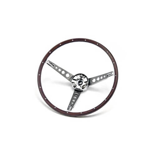 Scott Drake Classic Steering Wheel, Replacement, 3-Spoke, Brown Wood Grip, Polished Steel Spokes, For Ford, 3-Bolt Mount, Each
