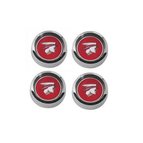 Scott Drake Classic Center Caps, Styled, Flat, Screw-on, Steel, Chrome, For Mercury Logo, Red, Set of 4
