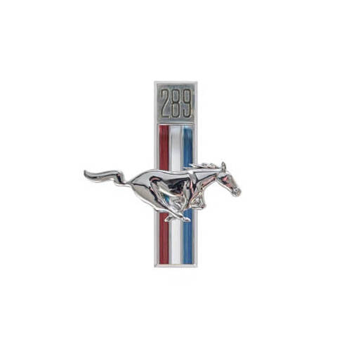 Scott Drake Classic Emblem, Passenger Side Fender, Chrome/Red/White/Blue, 289 Running Horse Logo, For Ford, Each