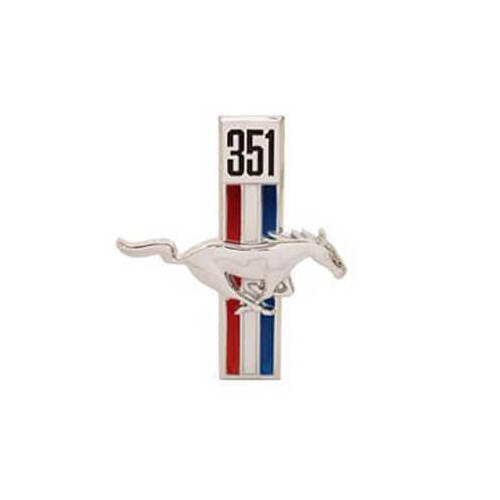 Scott Drake Classic Emblem, Passenger Side Fender, Chrome/Red/White/Blue, 351 Running Horse Logo, For Ford, Each