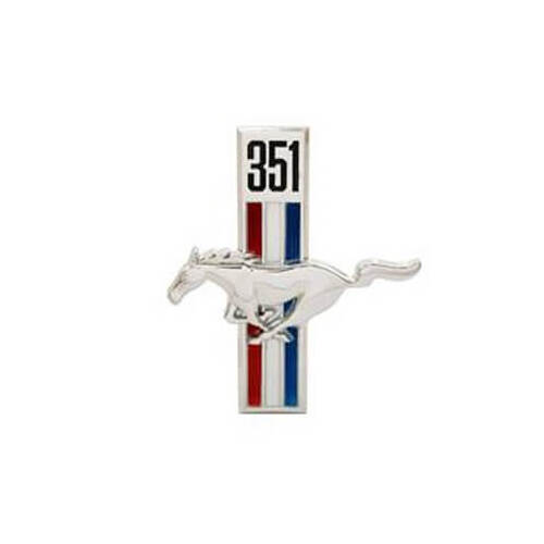 Scott Drake Classic Emblem, Driver Side Fender, Chrome/Red/White/Blue, 351 Running Horse Logo, For Ford, Each