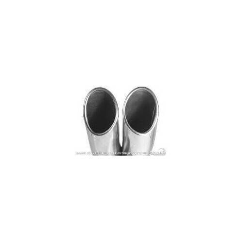 Scott Drake Classic Exhaust Tips, Single, Round, Clamp-on, Stainless Steel, Polished, Slant Cut, 2.0 in. Inlet, For Ford, Pair