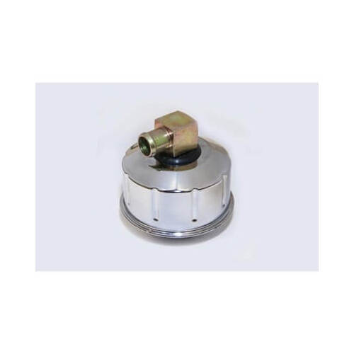 Scott Drake Classic Oil Filler Cap, Closed Emissions Chrome Oil Cap With Gold Metal Pcv Elbow, 1968-1969 For Ford Mustang, Each