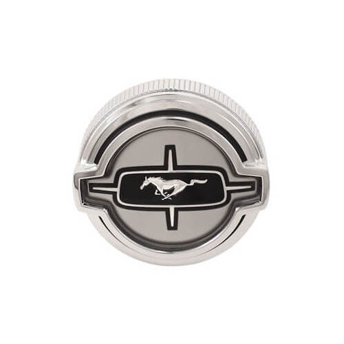 Scott Drake Classic Fuel Tank Cap, Twist On, Chrome/Black, Standard Running Pony Logo, For Ford, Each