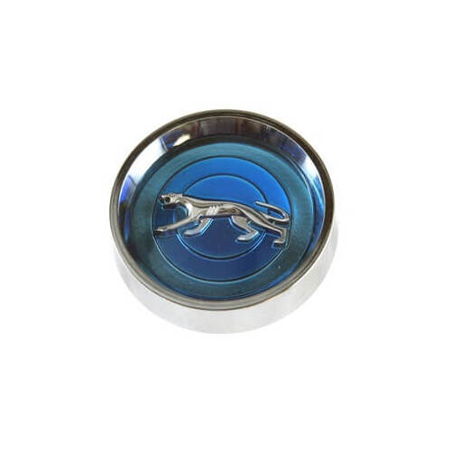 Scott Drake Classic Center Caps, Screw-on, Steel, Chrome, Cougar Logo, Blue Background, For Mercury, Set of 4