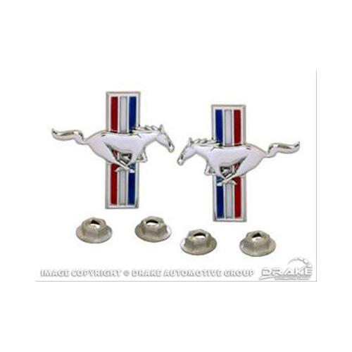 Scott Drake Classic Emblems, Pony, Chrome/Red/White/Blue Finish, For Ford, Door Panel, Pair