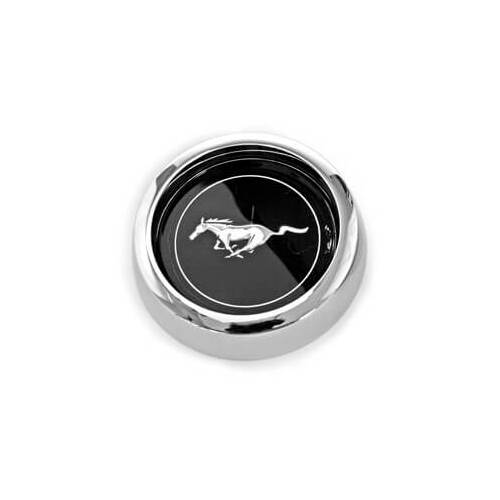 Scott Drake Classic Wheel Center Cap, Screw-On, Chrome, Black Emblem with Chrome Mustang Logo, Magnum Wheels, Each