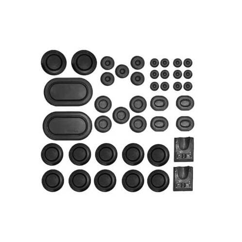 Scott Drake Classic Body Panel Plugs, 44-piece, Rubber, Black, For Ford, Kit