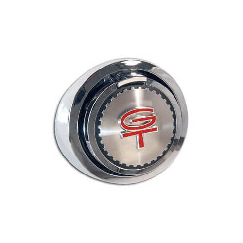 Scott Drake Classic Fuel Tank Cap, Pop-open, Aluminum, Chrome/Red, GT Logo, For Ford, Each