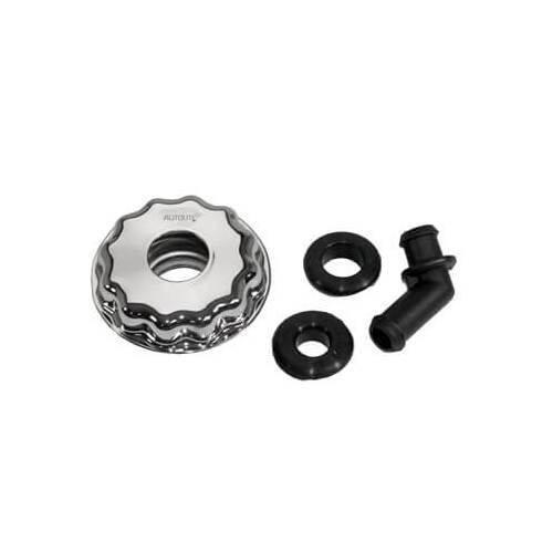 Scott Drake Classic Valve Cover Oil Cap, Round, Twist-in, Steel, Chrome, Autolite Top Style, PCV Elbow, For Ford, Each