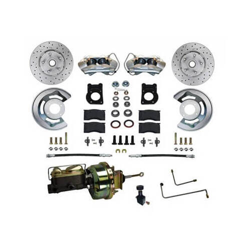 Scott Drake Classic Disc Brake Kit, Front, Power Assist, Drilled and Slotted Rotors, 4 Piston Calipers, Booster/Master Cylinder, Hoses, Hardware, For