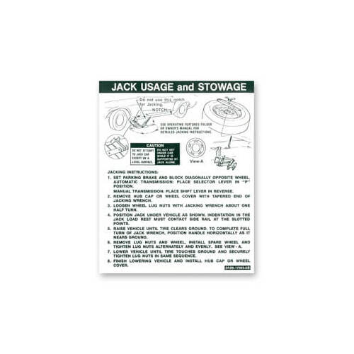 Scott Drake Classic Decal, Owners Manual, Coupe Jack Instructions (Regular Wheel, Late 1971-1972), Each