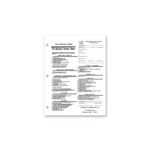 Scott Drake Classic Decal, Vehicle Information Label, Shelby Pre-Delivery Sheet, Each