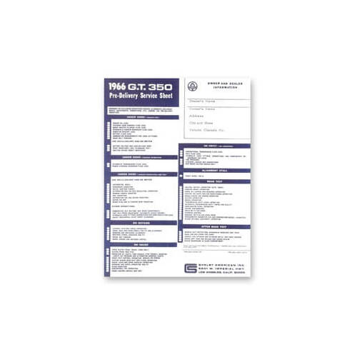 Scott Drake Classic Decal, Vehicle Information Label, Shelby GT350 Pre-Delivery Sheet, Each