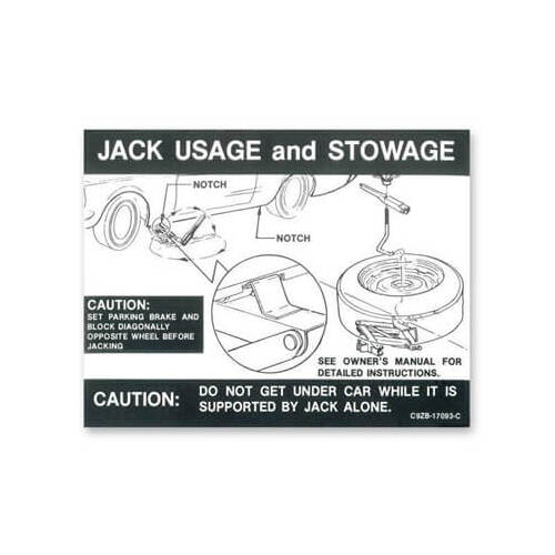 Scott Drake Classic Decal, Vehicle Information Label, Jack Instructions (Regular Wheel), Each