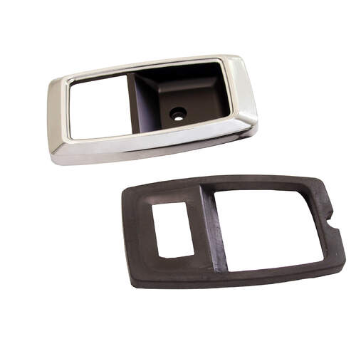 Drake Muscle Cars Interior Door Handle Bezel, 1979-1993 Ford Mustang, Chrome, Each