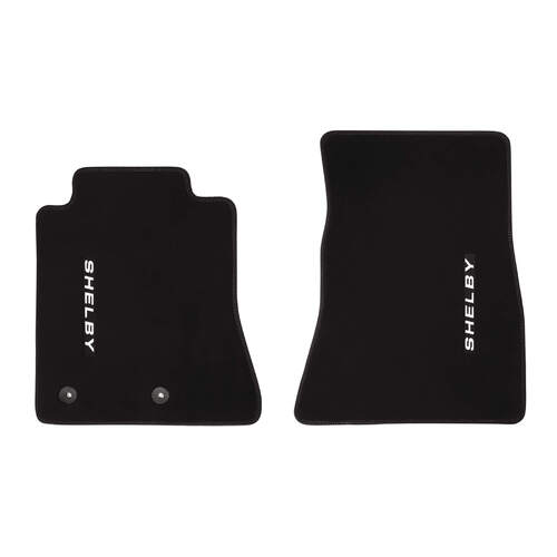 Drake Muscle Cars Front Mat, Shelby Logo, 2015-2021 Mustang, Black, Pair