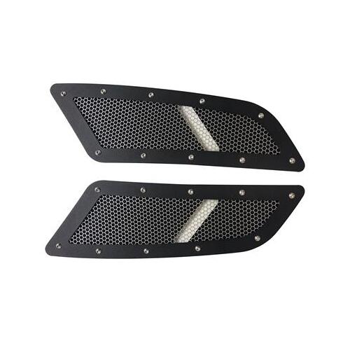 Drake Muscle Cars Hood Inserts, GT Type, Stainless Steel, Black, For Ford, Pair