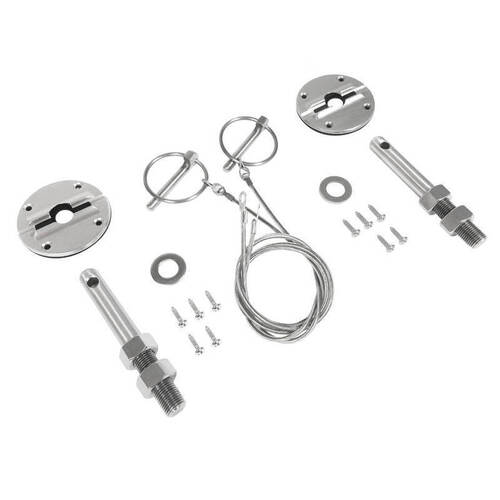 Drake Muscle Cars Hood Pins, Aluminum, Polished, Torsion Pin Style, For Ford, Kit